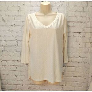 Liz Claiborne Women's Size Small White/Silver Hi-Lo Blouse